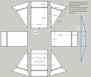 Solar oven solar array layout. This was made to fit my lid - but to custom fit it just change the dimensions of the 'box' in the center, the rest will be the same as pictured.