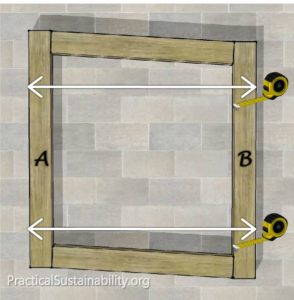 Measure between A and B at the top and bottom. Jiggle them around until the measurements are equal. A and B are now parallel! 