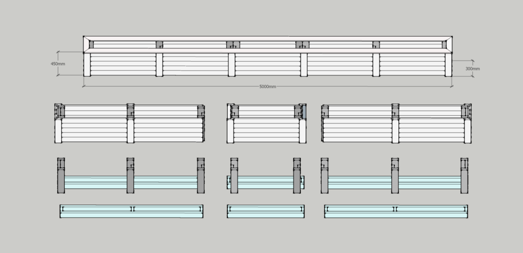 sectioned balcony planter box drafting 3d example