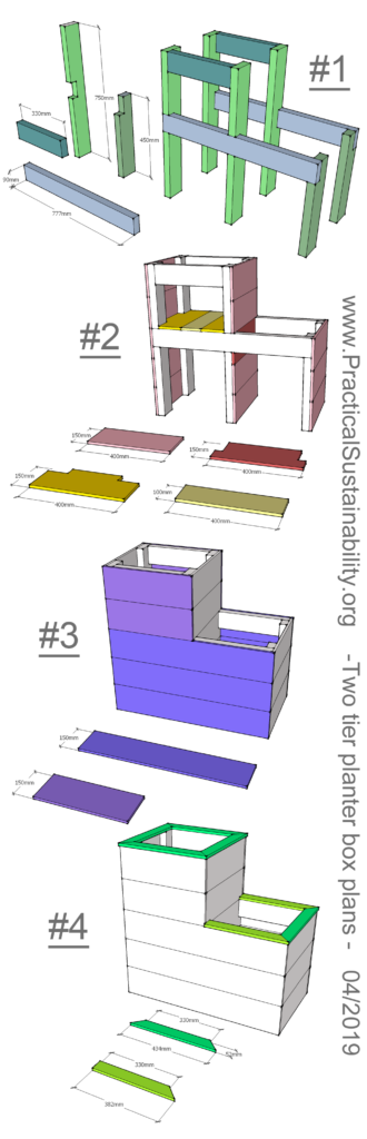 Full plans for the two level planter box project. Click to Enlarge